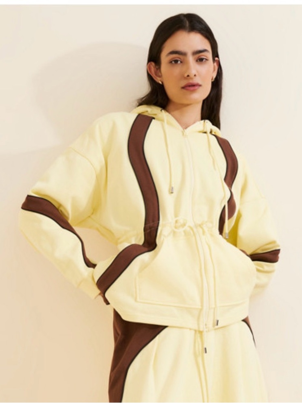 KKCo Organic Asymmetrical Colorblock Zip Hoodie In Lemon Size XL